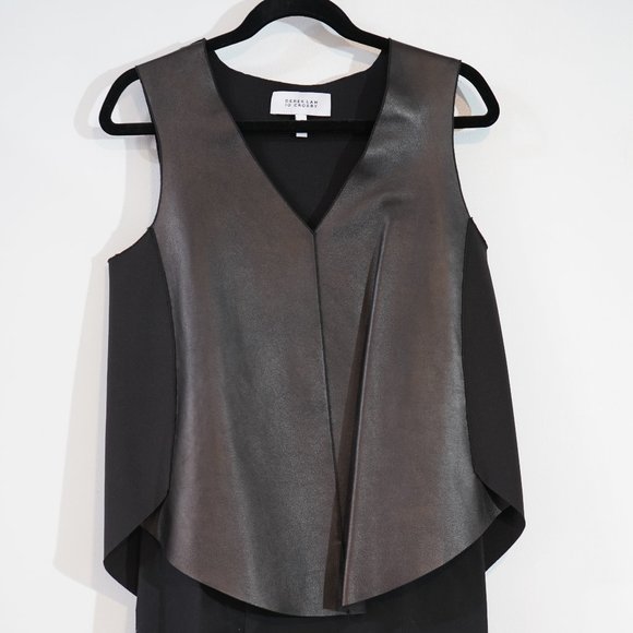 Derek Lam 10 Crosby 2 Piece Black Leather Tank over Spaghetti Strap Under Dress - Picture 7 of 11